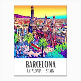 Barcelona Colorful Cityscape 2 Canvas Print