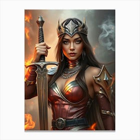 Warrior Woman Holding A Sword Canvas Print