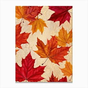 Autumn Themed Wallpaper Showcasing A Sun Drenched Group Of Maple Leaves In Varying Shades Of Red Or (4) Canvas Print