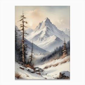 Vintage Muted Winter Mountain Landscape (17) Canvas Print