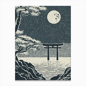A Moonlight View Of The Floating Torii Gate Of Itsukushima Shrine Ukiyo-E Style 1 Canvas Print