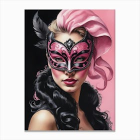 A Woman In A Carnival Mask, Pink And Black (29) Canvas Print