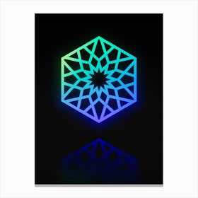 Neon Blue and Green Abstract Geometric Glyph on Black n.0382 Canvas Print