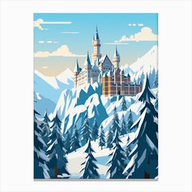 Retro Winter Illustration Schloss Neuschwanstein Germany 1 Canvas Print