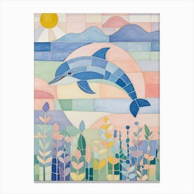 Pastel Mosaic Dolphin In The Sea Canvas Print