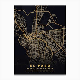 El Paso Texas USA Black And Gold Map Canvas Print