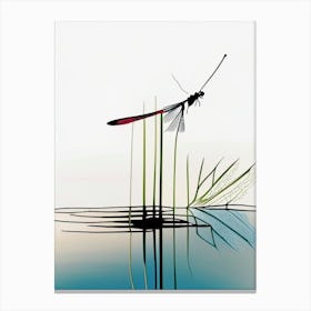 Dragonfly On Lake Abstract Line Drawing 2 Canvas Print