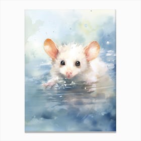 Light Watercolor Painting Of A Swimming Possum 4 Canvas Print