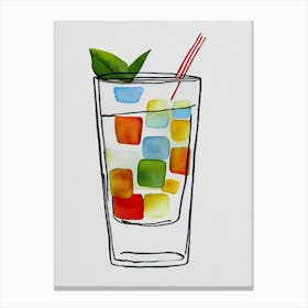Old Fashioned Minimal Line Drawing With Watercolour Cocktail Poster Canvas Print