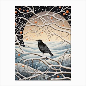 Winter Bird Painting Blackbird 4 Canvas Print