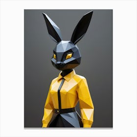 Low Poly Rabbit Girl, Black And Yellow (18) Canvas Print