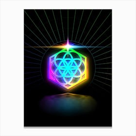 Neon Geometric Glyph in Candy Blue and Pink with Rainbow Sparkle on Black n.0466 Canvas Print