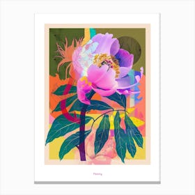 Peony 4 Neon Flower Collage Poster Canvas Print