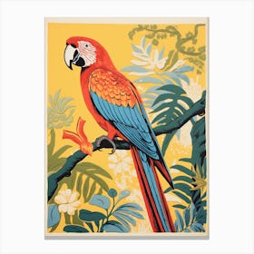 Vintage Bird Linocut Macaw 1 Canvas Print