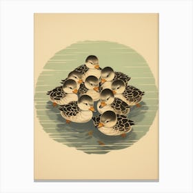 Duckling Family Japanese Style Painting 3 Canvas Print