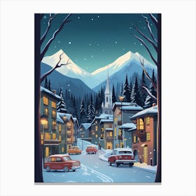 Winter Travel Night Illustration Chamonix France 1 Canvas Print