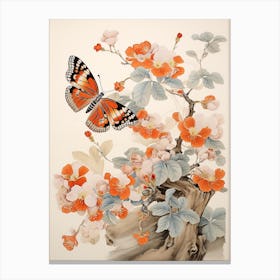 Japanese Style Painting Of A Butterfly With Flowers 7 Canvas Print