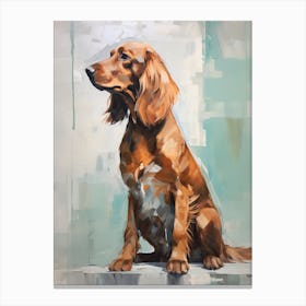 Irish Setter Dog, Painting In Light Teal And Brown 1 Canvas Print