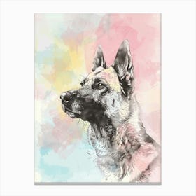 German Shepherd Dog Pastel Line Watercolour Illustration  4 Canvas Print