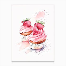 Strawberry Cupcakes, Dessert, Food Minimalist Watercolour Canvas Print