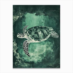 Sea Turtles In An Underwater World Textured Illustration 2 Canvas Print