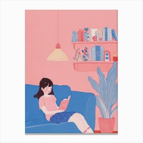 Girl Reading A Book Lo Fi Kawaii Illustration 9 Canvas Print