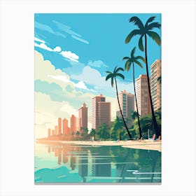 Waikiki Beach Hawaii, Usa, Flat Illustration 1 Canvas Print