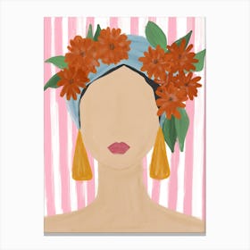 Mexican Woman With Flowers Canvas Print