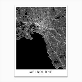 Melbourne Black And White Map Canvas Print