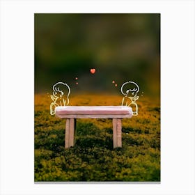 Couple Sitting On A Bench Canvas Print