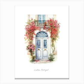 Lisbon, Portugal   Mediterranean Doors Watercolour Painting 3 Poster Canvas Print