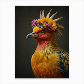 Phoenix Bird With A Flower Crown European Robin Canvas Print