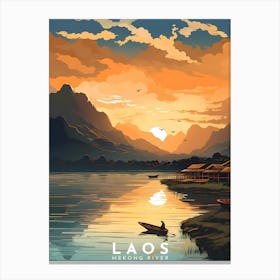 Laos Mekong River Retro Travel Canvas Print