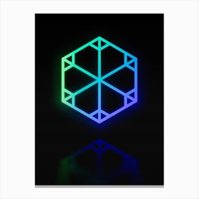 Neon Blue and Green Abstract Geometric Glyph on Black n.0479 Canvas Print