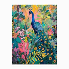 Peacock & The Leaves Painting 3 Canvas Print