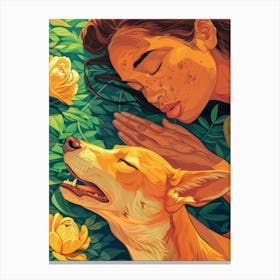 Girl And Her Dog Canvas Print