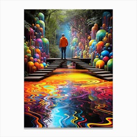 Man Walks Through A Colorful Tunnel. Hypnotic Optical Illusion. Canvas Print