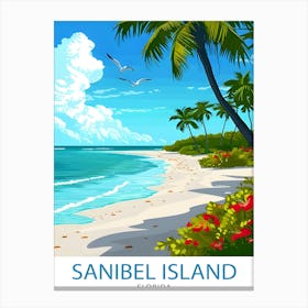 Sanibel Florida Print Beach Paradise Art Sanibel Island Poster Coastal Wildlife Wall Decor Florida Gulf Coast Illustration Seashell 1 Canvas Print