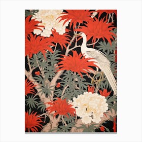 Red Spider Lily And Crane Vintage Japanese Botanical Canvas Print