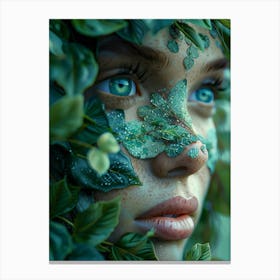 Wild Girl with Green Leaves on her Face Canvas Print