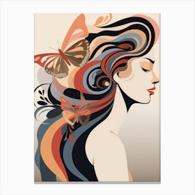 Portrait Of A Woman With Butterflies Canvas Print