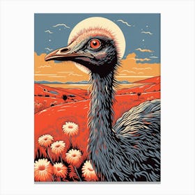 Vintage Bird Linocut Ostrich 2 Canvas Print