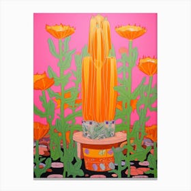 Mexican Style Cactus Illustration Bishops Cap Cactus Canvas Print