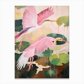 Pink Ethereal Bird Painting Green Heron Canvas Print