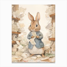Bunny Collecting Stamps Luck Rabbit Prints Watercolour 2 Canvas Print