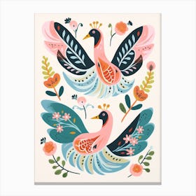 Folk Style Bird Painting Swan 3 Canvas Print