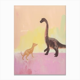 Dinosaur & A Dog Muted Pastels 3 Canvas Print
