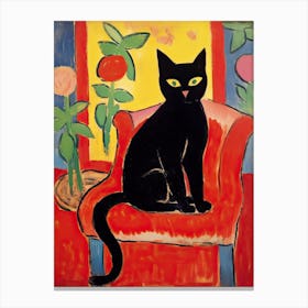 A Black Cat Red Sofa Matisse Style Canvas Print