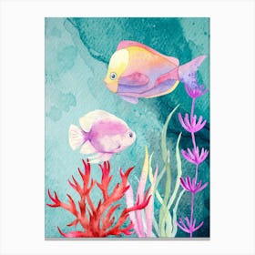 Exotic Fishes and Coral watercolor Canvas Print