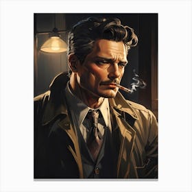 Weary Detective, Puffing On A Cigarette In The Shadows Canvas Print